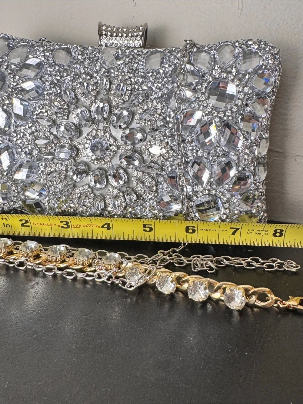 Silver Crystal Embellished Evening Clutch